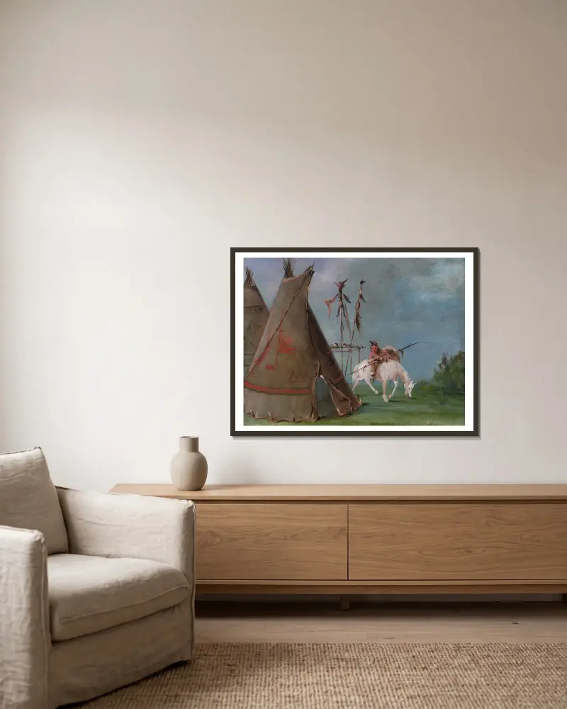 Comanche Lodge of Buffalo Skins av George Catlin inramad på en vägg