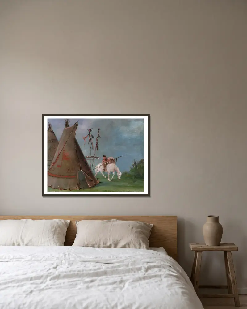 Comanche Lodge of Buffalo Skins av George Catlin inramad på en vägg