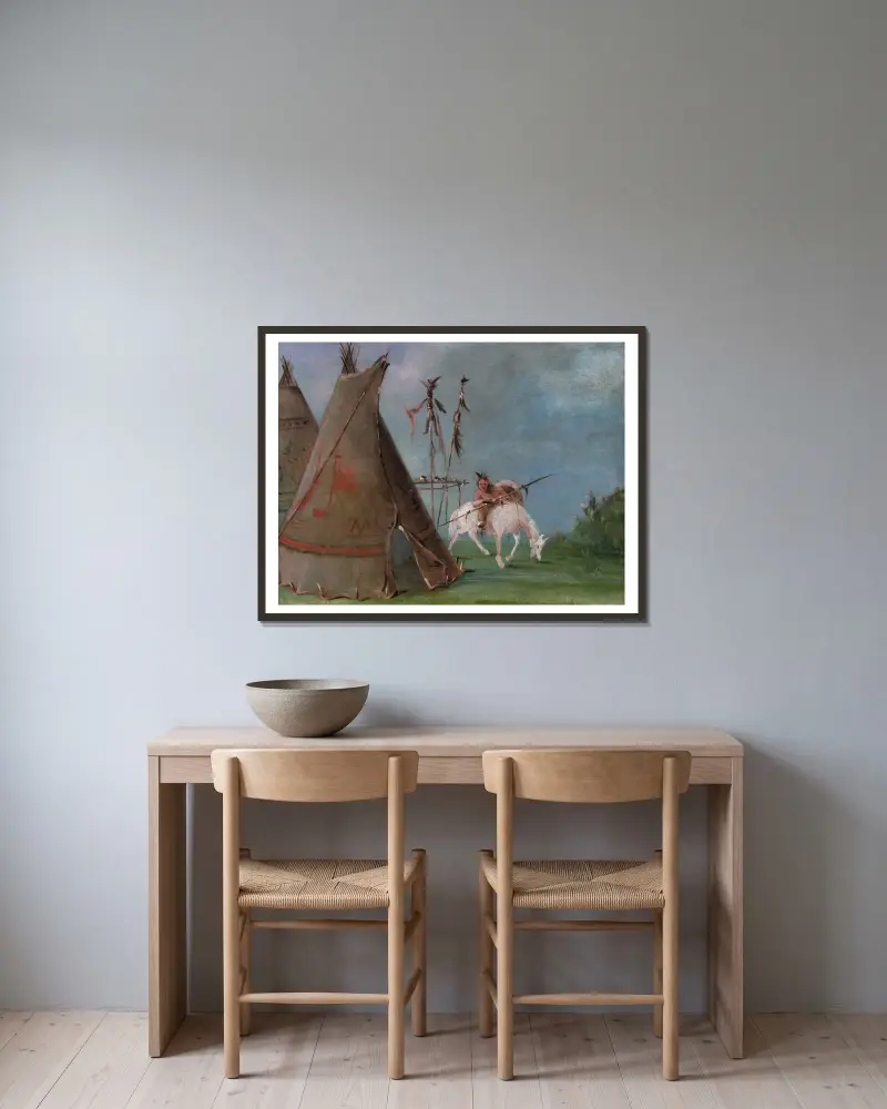 Comanche Lodge of Buffalo Skins av George Catlin inramad på en vägg