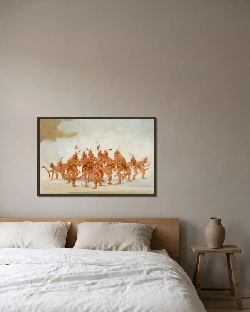 Upptäcktsdans, Sac och Fox av George Catlin inramad på en vägg