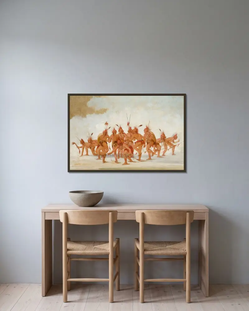 Upptäcktsdans, Sac och Fox av George Catlin inramad på en vägg