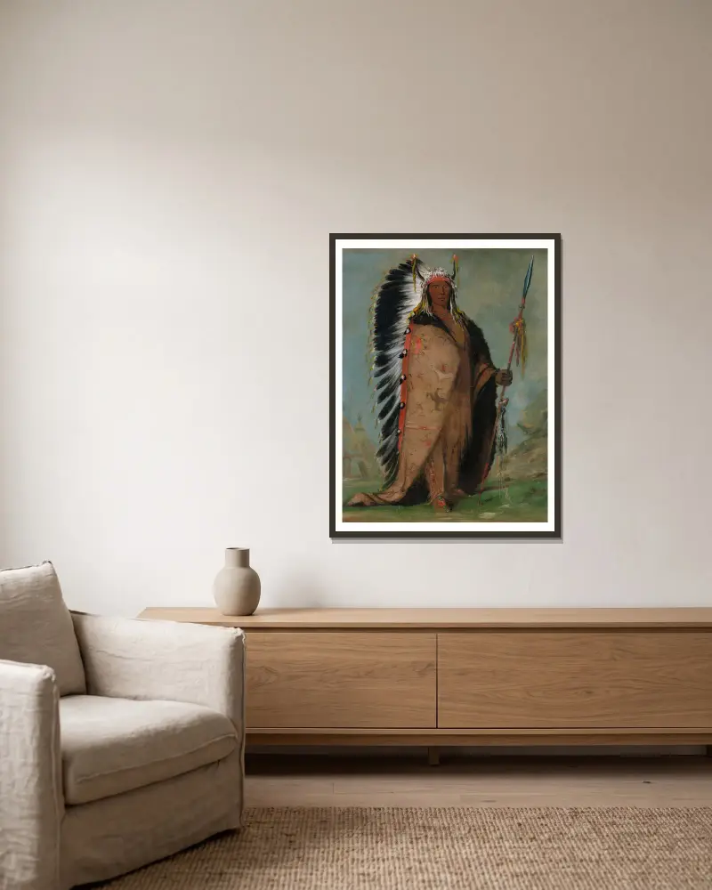 Ee-Áh-Sá-Pa, Black Rock, a Two Kettle Chief av George Catlin inramad på en vägg
