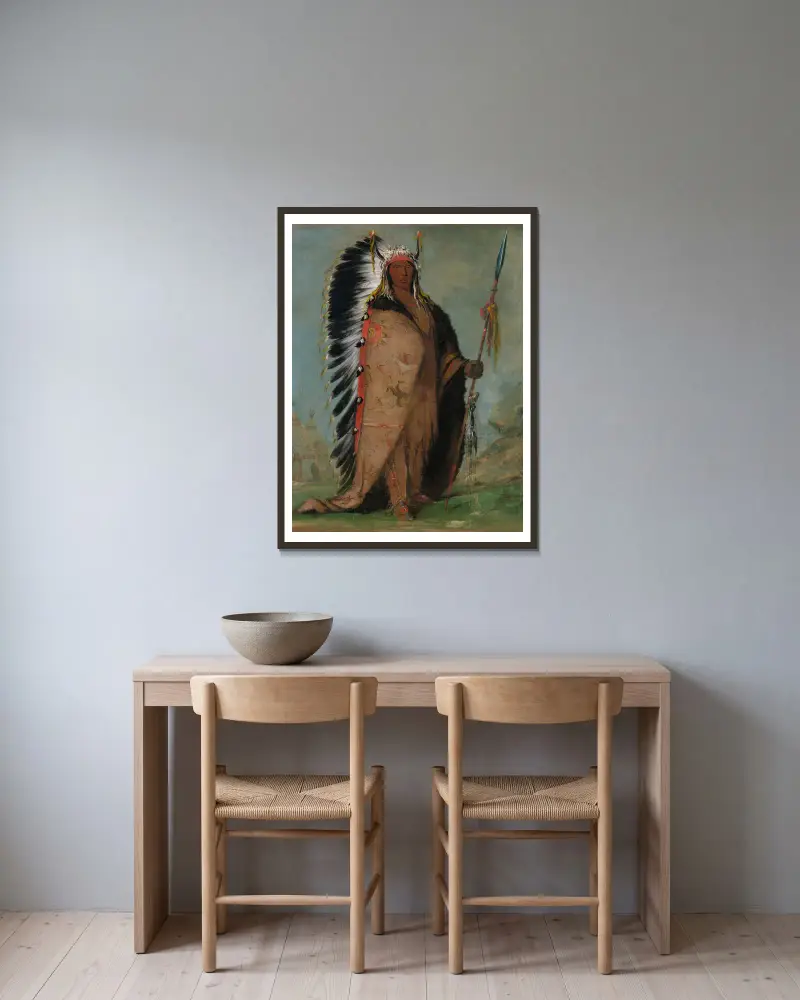 Ee-Áh-Sá-Pa, Black Rock, a Two Kettle Chief av George Catlin inramad på en vägg