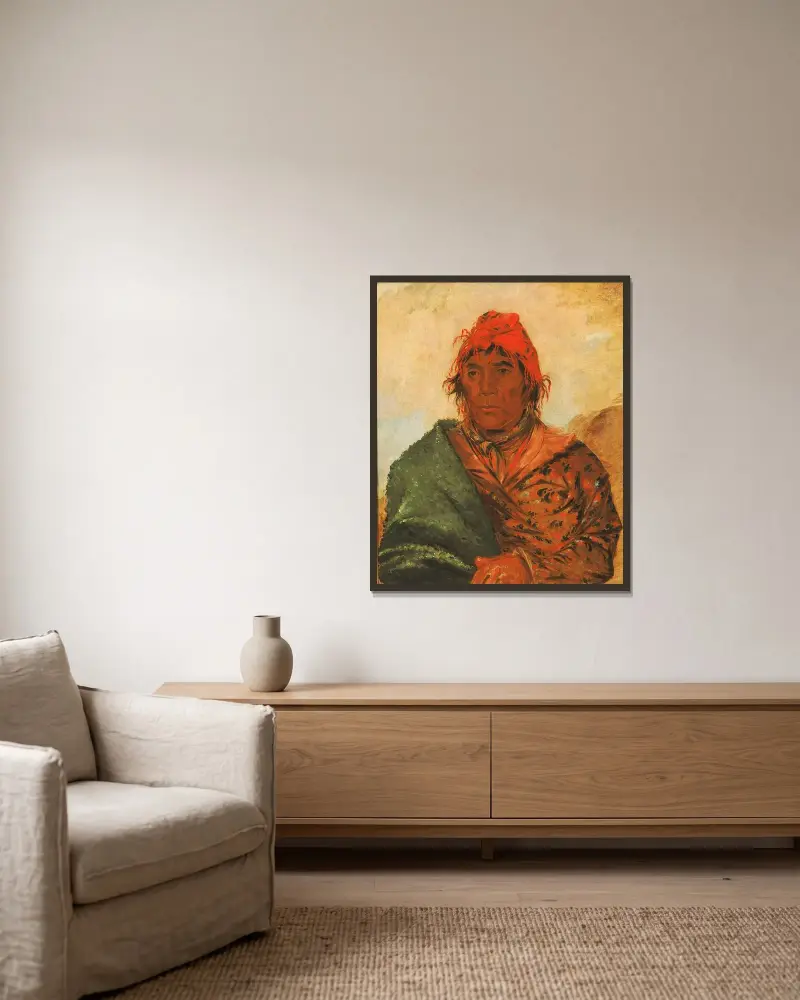 Ee-Mat-Lá-, King Phillip, Second Chief av George Catlin inramad på en vägg