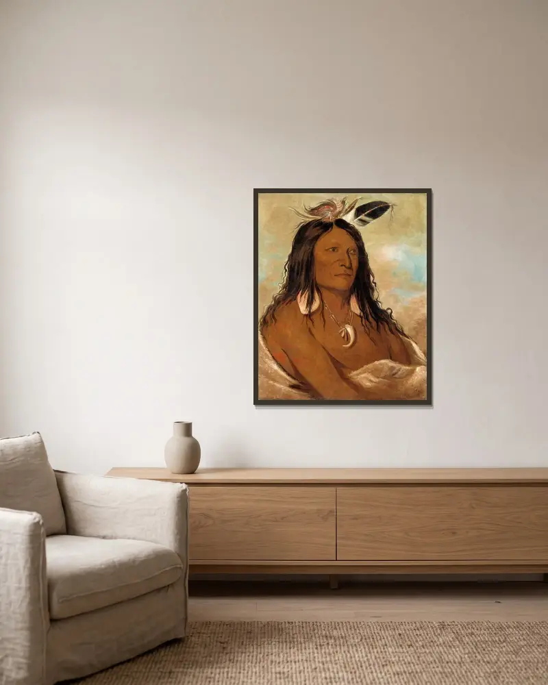 Eé-Shah-Kó-Nee, Bow And Quiver, First Chief of The Tribe av George Catlin inramad på en vägg