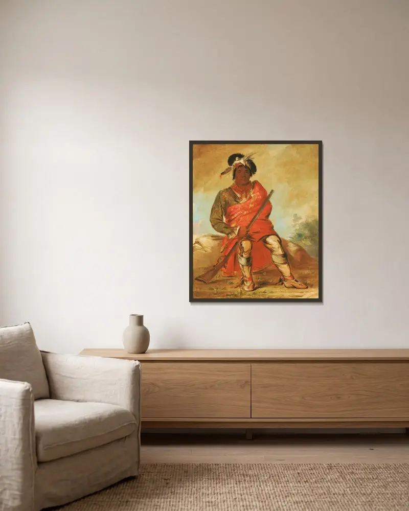 Hjort utan hjärta, en hövding av George Catlin inramad på en vägg