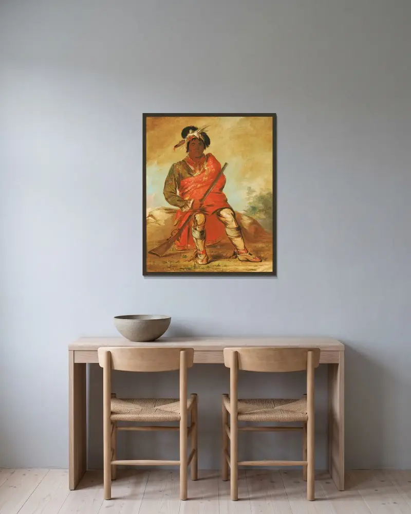 Hjort utan hjärta, en hövding av George Catlin inramad på en vägg