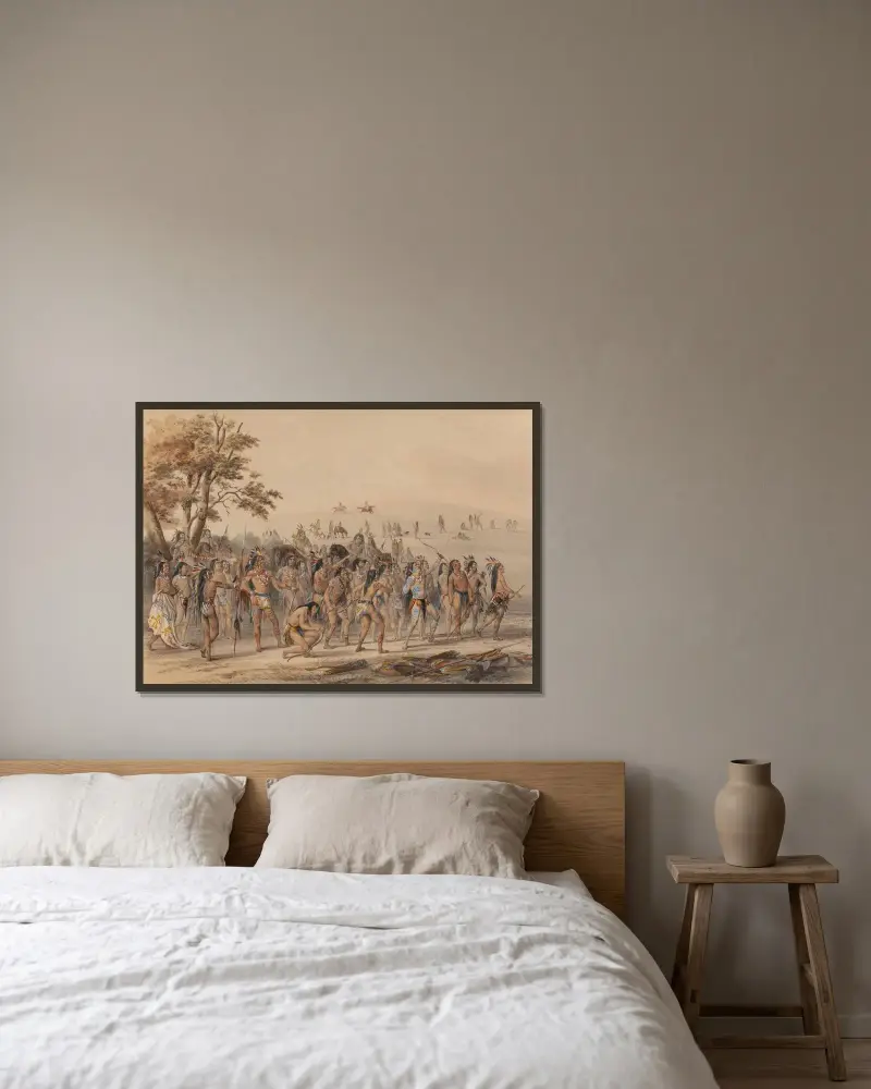 Pilens spel av George Catlin inramad på en vägg