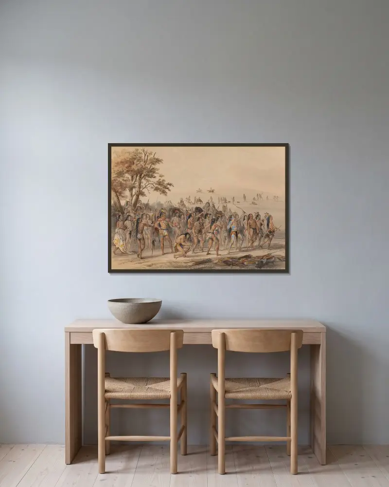 Pilens spel av George Catlin inramad på en vägg
