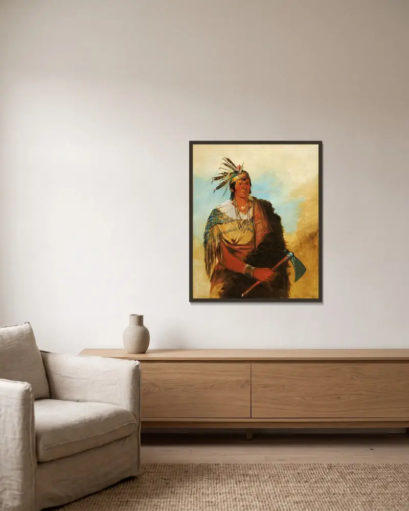 Go-To-Ków-Páh-Ah, Stands By Himself, a Distinguished Brave av George Catlin inramad på en vägg