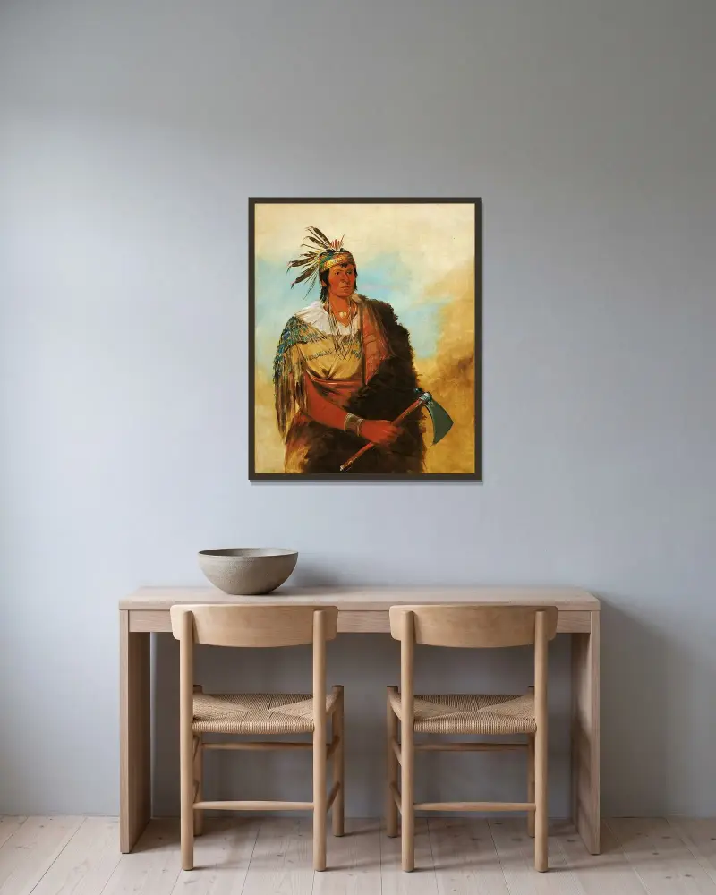 Go-To-Ków-Páh-Ah, Stands By Himself, a Distinguished Brave av George Catlin inramad på en vägg