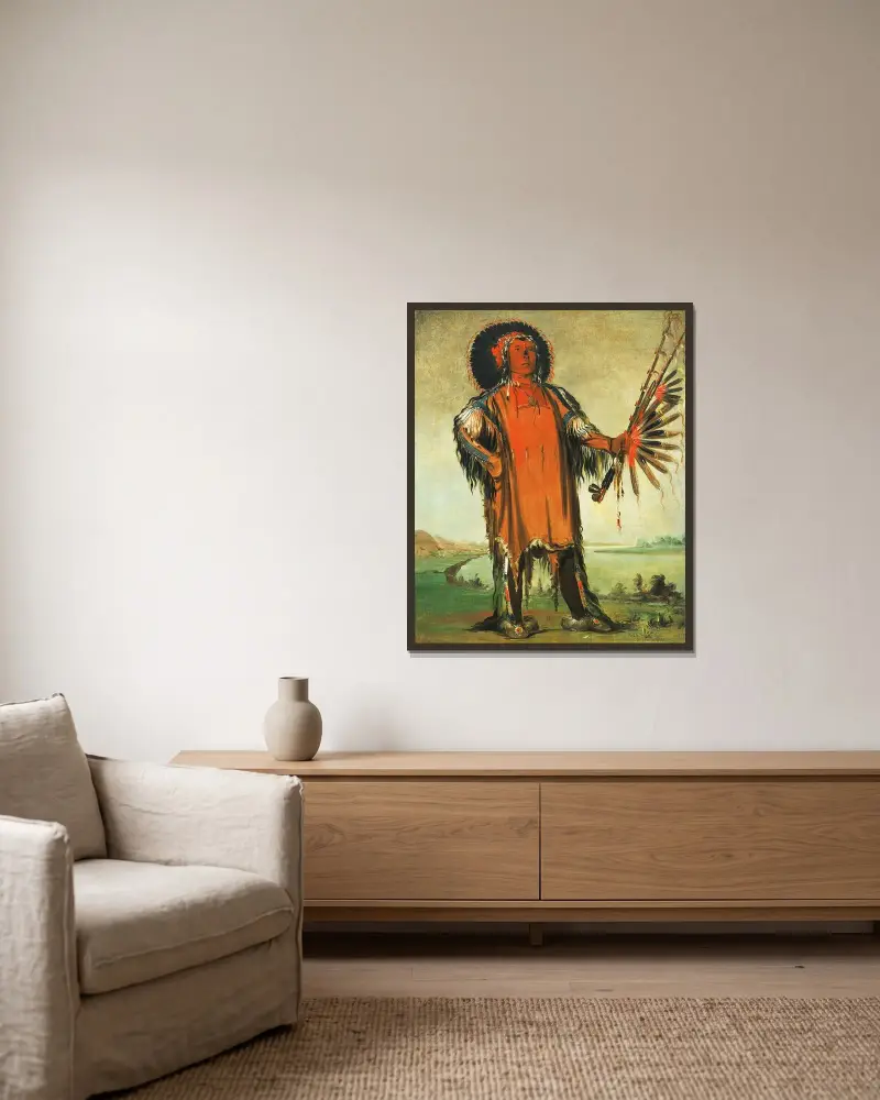 Ha-Na-Tá-Nu-Maúk, Wolf Chief, Head Chief of The Tribe av George Catlin inramad på en vägg