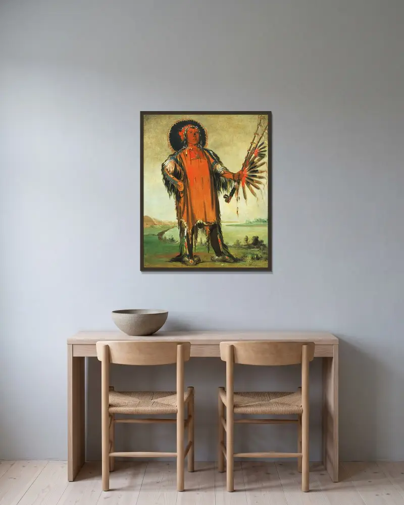 Ha-Na-Tá-Nu-Maúk, Wolf Chief, Head Chief of The Tribe av George Catlin inramad på en vägg