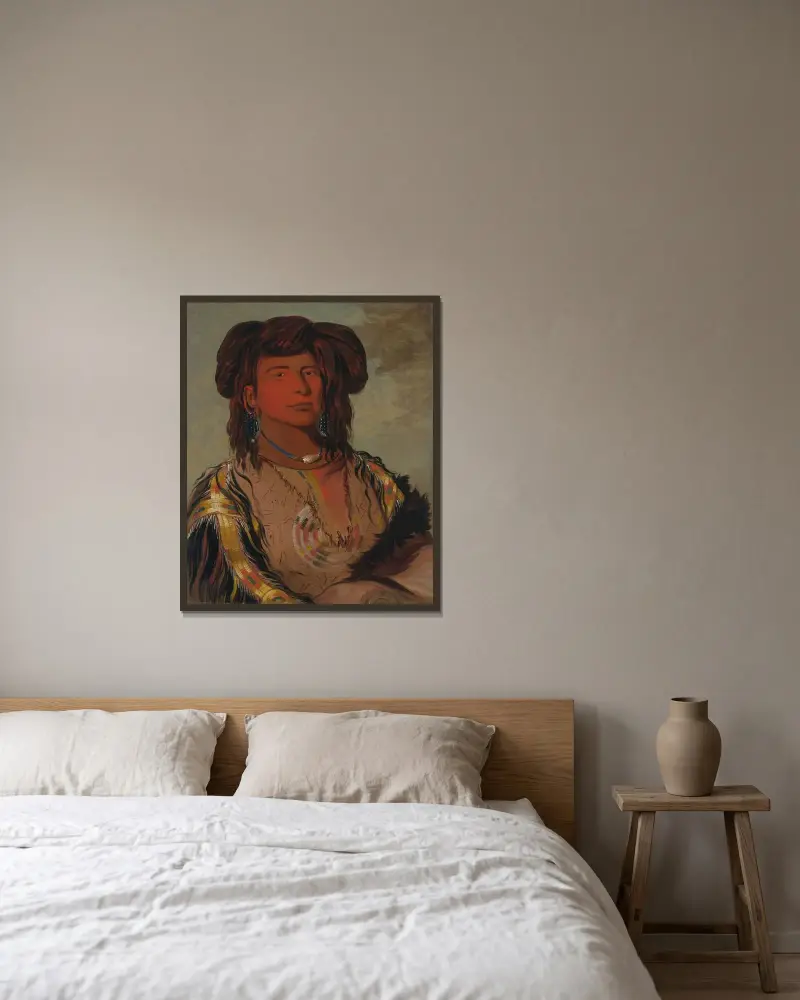 Ha-wón-je-tah, One Horn, Head Chief of the Miniconjou Tribe av George Catlin inramad på en vägg