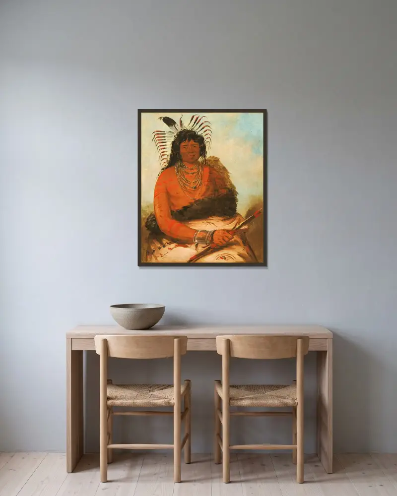 Háh-Nee, bävern, en krigare av George Catlin inramad på en vägg