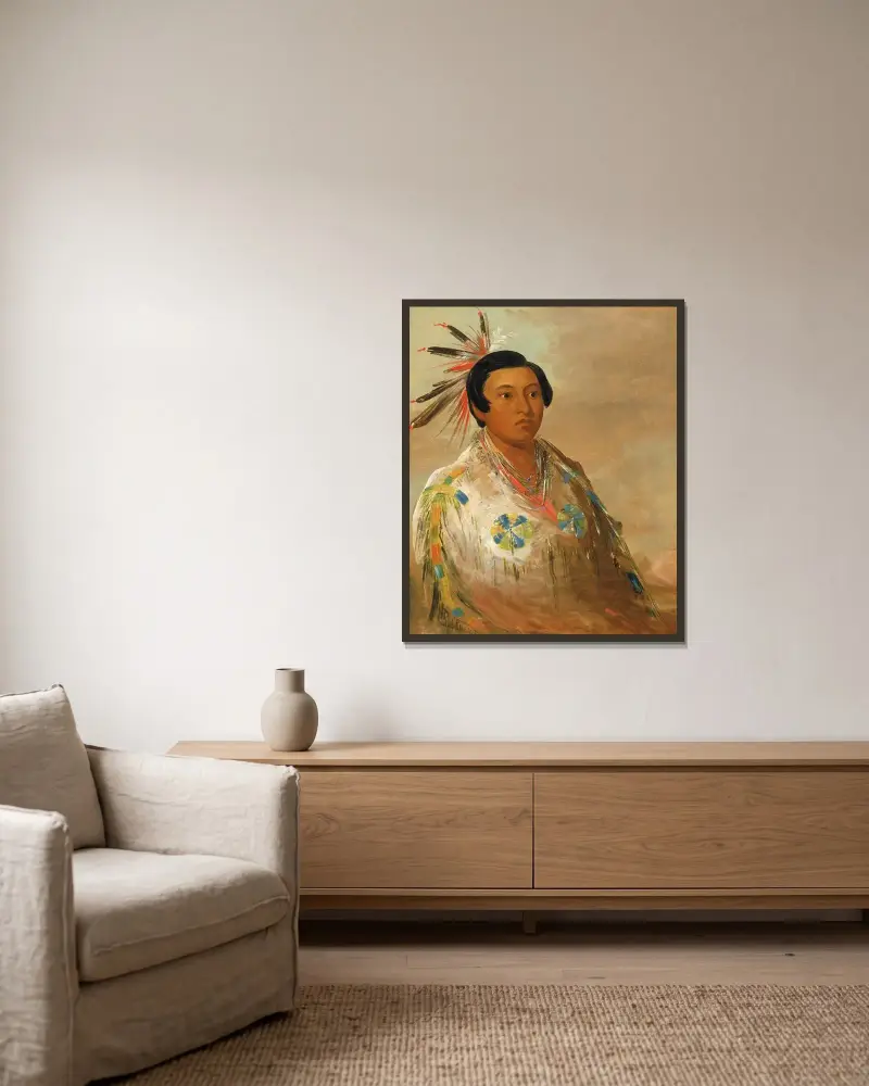 Hee-doh’ge-ats, a Young Man av George Catlin inramad på en vägg