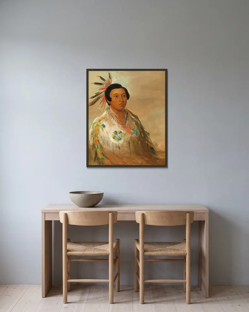 Hee-doh’ge-ats, a Young Man av George Catlin inramad på en vägg