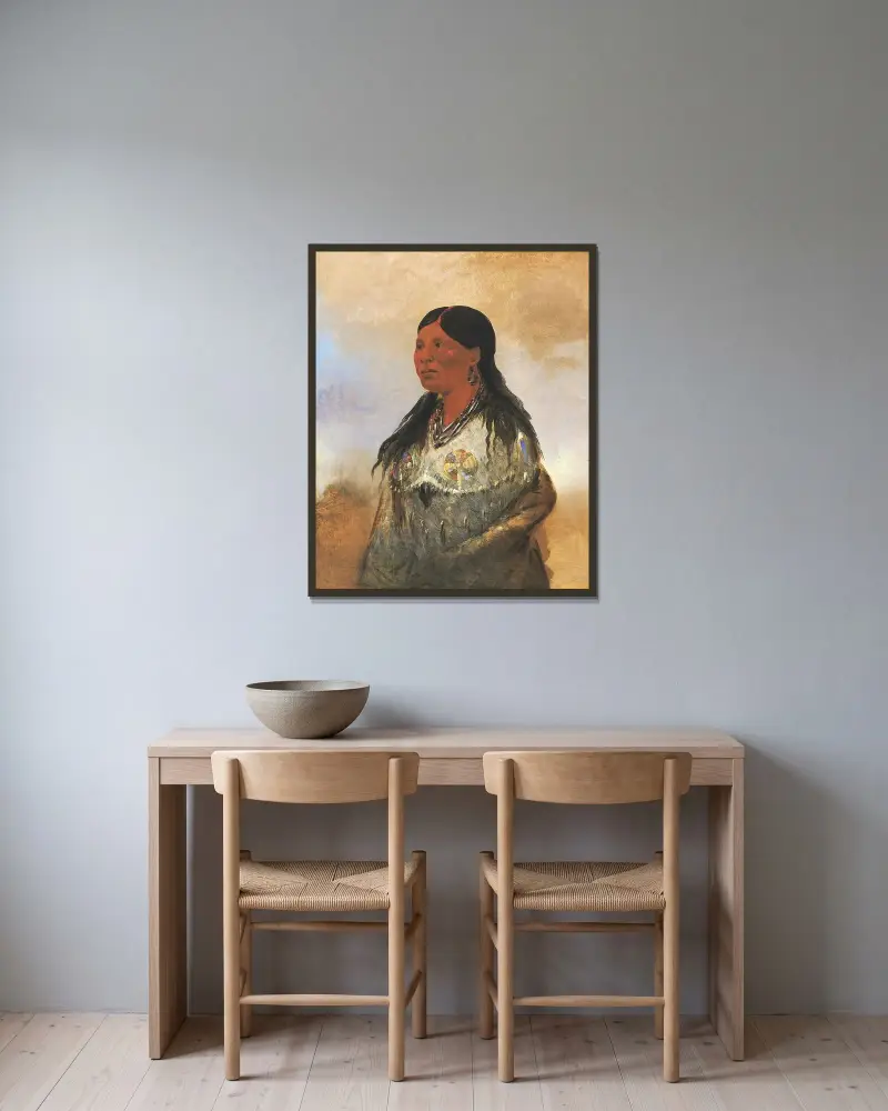 Hón-Je-A-Pút-O, Wife of Bear-Catcher av George Catlin inramad på en vägg