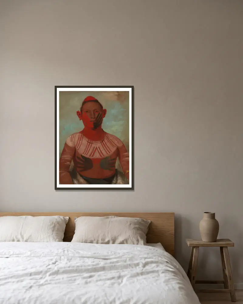 I-O-Wáy, One of Black Hawk’s Principal Warriors av George Catlin inramad på en vägg
