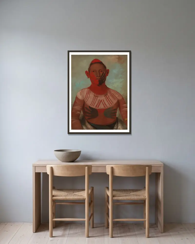 I-O-Wáy, One of Black Hawk’s Principal Warriors av George Catlin inramad på en vägg
