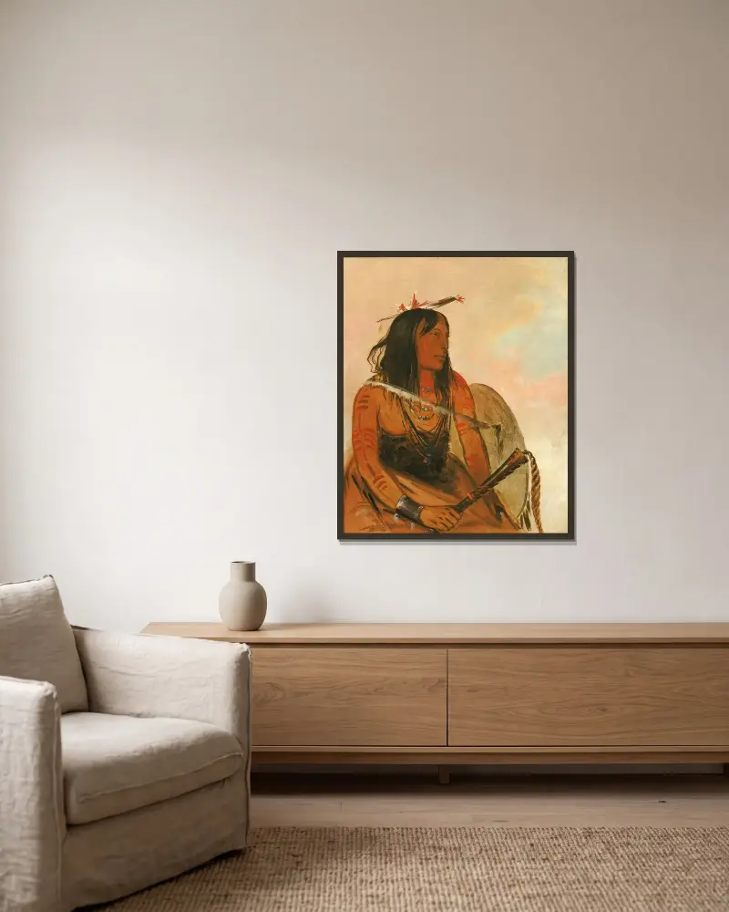 Ish-A-Ró-Yeh, He Who Carries a Wolf, a Distinguished Brave av George Catlin inramad på en vägg