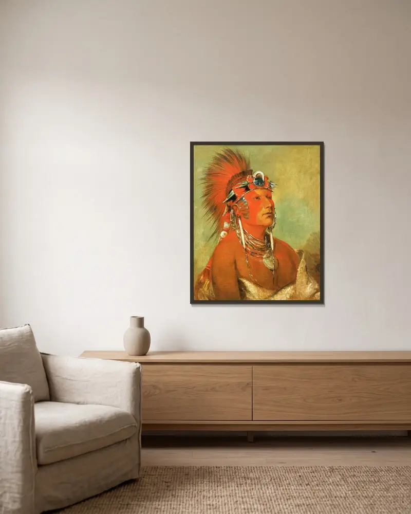 Jee-Hé-O-Hó-Shah, Cannot Be Thrown Down, a Warrior av George Catlin inramad på en vägg