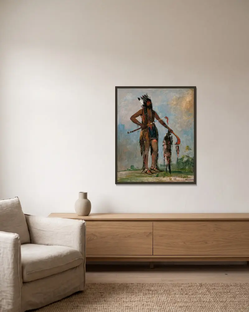 Ka-Bés-Hunk, He Who Travels Everywhere, a Warrior av George Catlin inramad på en vägg