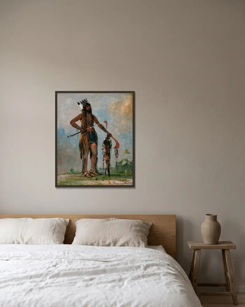 Ka-Bés-Hunk, He Who Travels Everywhere, a Warrior av George Catlin inramad på en vägg