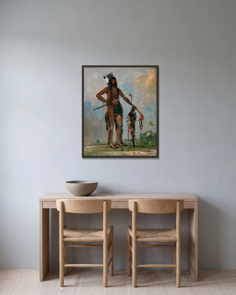 Ka-Bés-Hunk, He Who Travels Everywhere, a Warrior av George Catlin inramad på en vägg