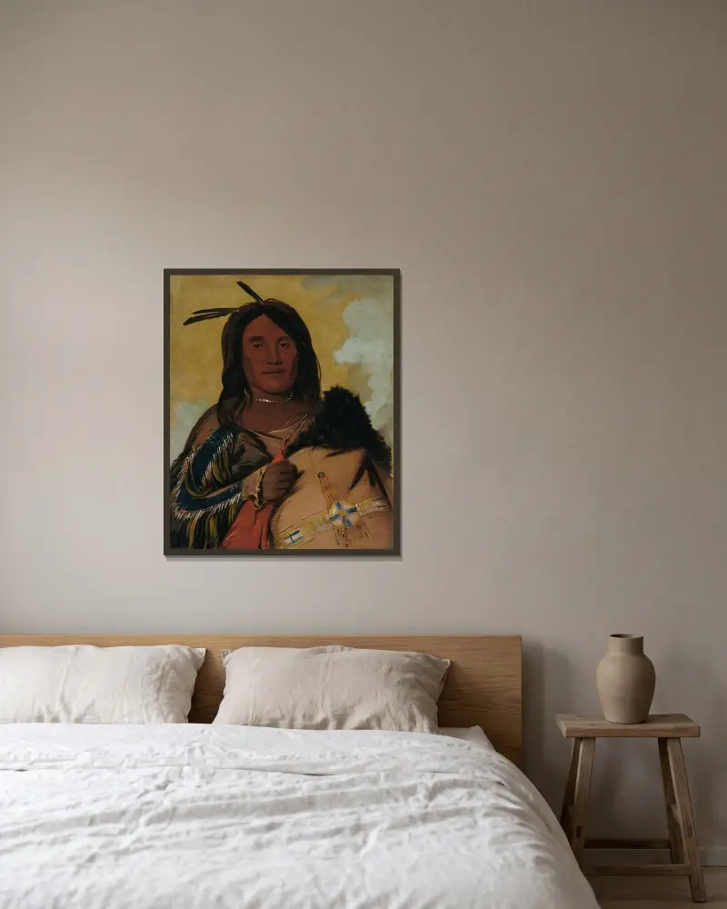 Ka-Pés-Ka-Da, Shell Man, An Oglala Brave av George Catlin inramad på en vägg