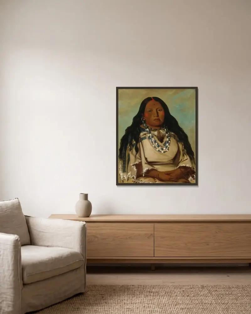 Kah-Béck-A, tvillingsystern, maka till Bloody Hand av George Catlin inramad på en vägg
