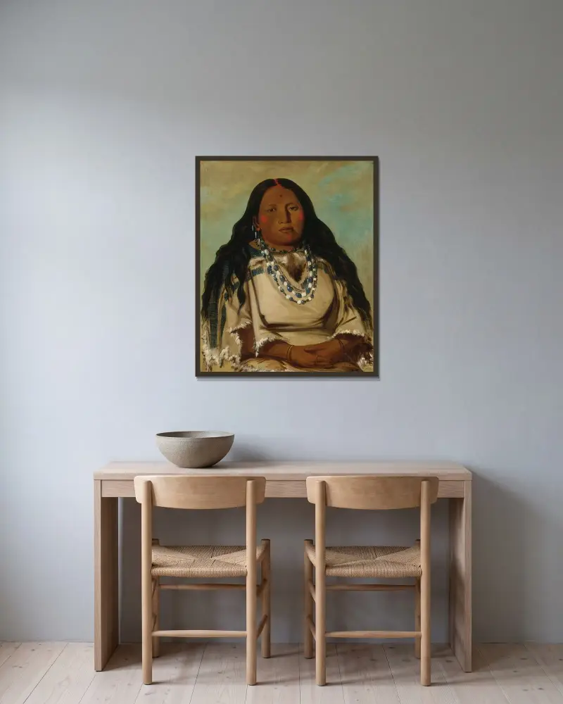 Kah-Béck-A, tvillingsystern, maka till Bloody Hand av George Catlin inramad på en vägg