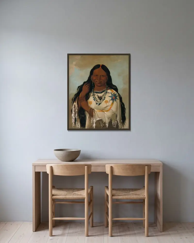 Kay-A-Gís-Gis, a Young Woman av George Catlin inramad på en vägg