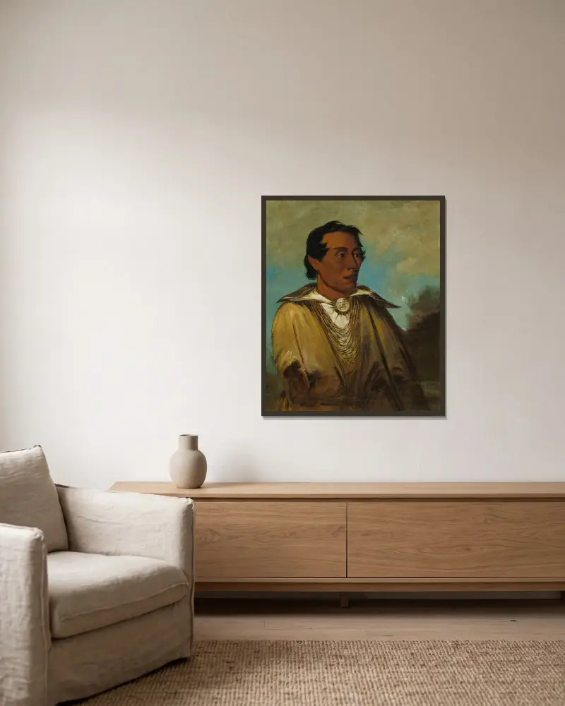 Kee-Án-Ne-Kuk, främste man, hövding för stammen av George Catlin inramad på en vägg