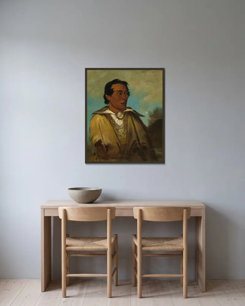 Kee-Án-Ne-Kuk, främste man, hövding för stammen av George Catlin inramad på en vägg