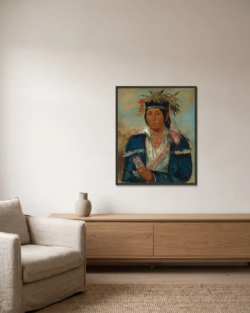 Kee-Mo-Rá-Nia, No English, a Dandy av George Catlin inramad på en vägg