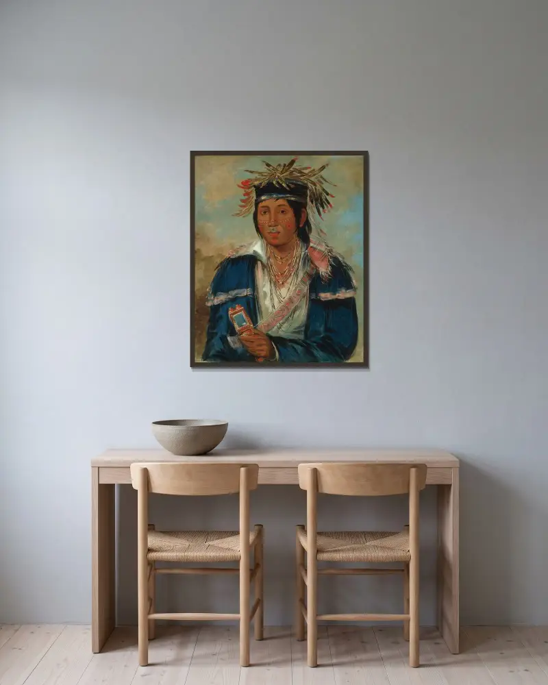 Kee-Mo-Rá-Nia, No English, a Dandy av George Catlin inramad på en vägg