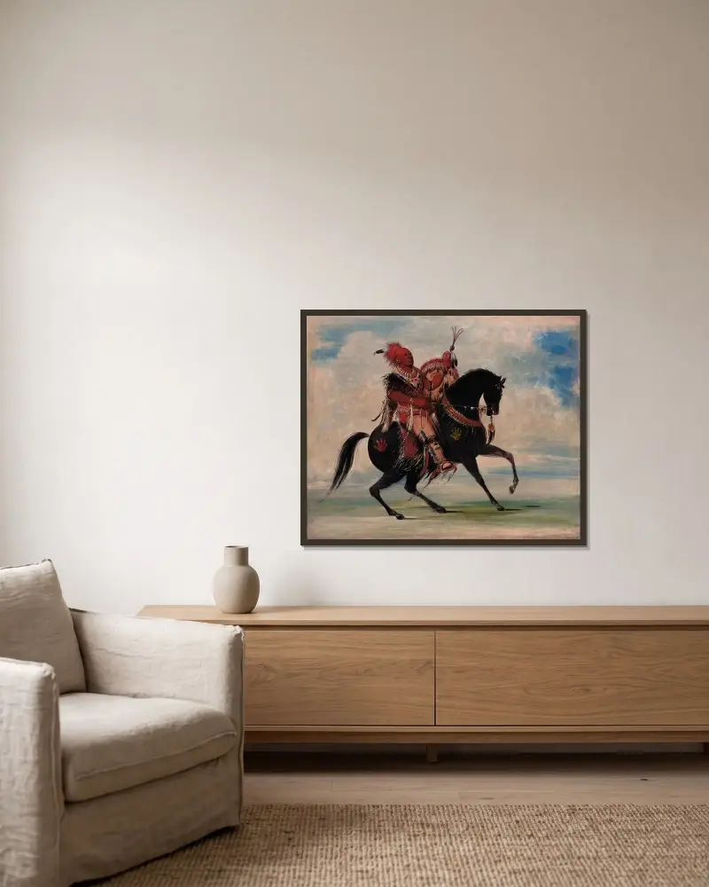 Kee-O-Kúk, The Watchful Fox, Chief of The Tribe, On Horseback av George Catlin inramad på en vägg