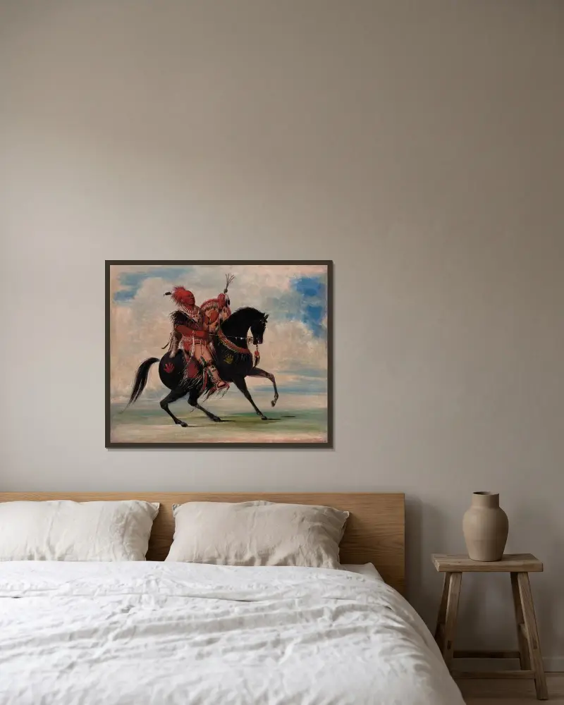 Kee-O-Kúk, The Watchful Fox, Chief of The Tribe, On Horseback av George Catlin inramad på en vägg