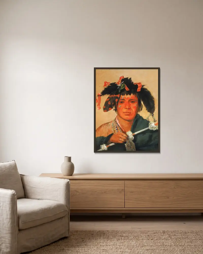 Ko-Mán-I-Kin-O-Haw, Little Whale, a Brave av George Catlin inramad på en vägg
