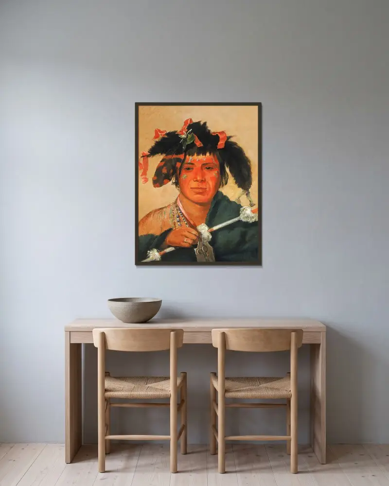 Ko-Mán-I-Kin-O-Haw, Little Whale, a Brave av George Catlin inramad på en vägg
