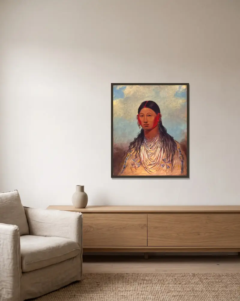 Koon-za-ya-me, Female War Eagle av George Catlin inramad på en vägg