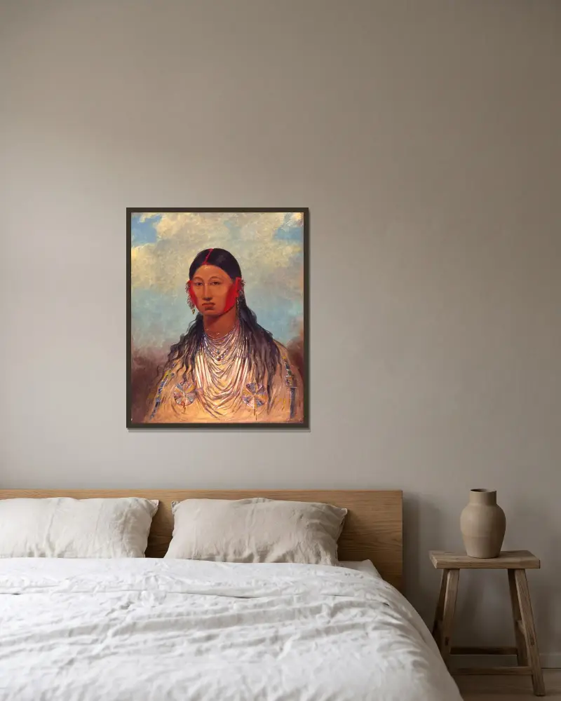 Koon-za-ya-me, Female War Eagle av George Catlin inramad på en vägg