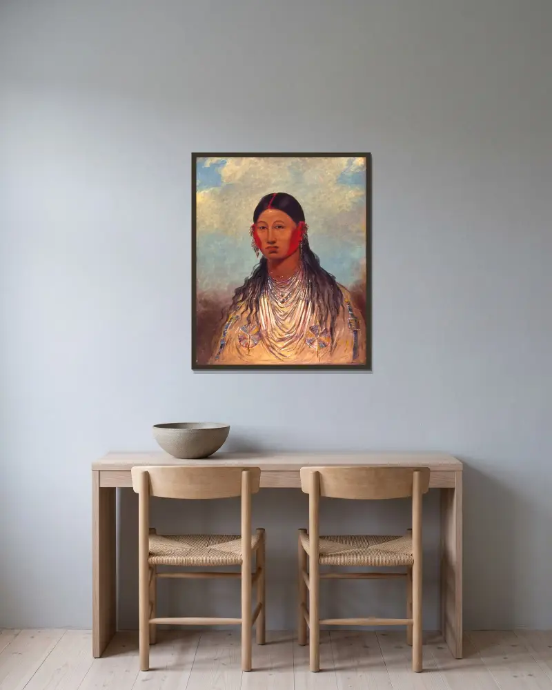 Koon-za-ya-me, Female War Eagle av George Catlin inramad på en vägg