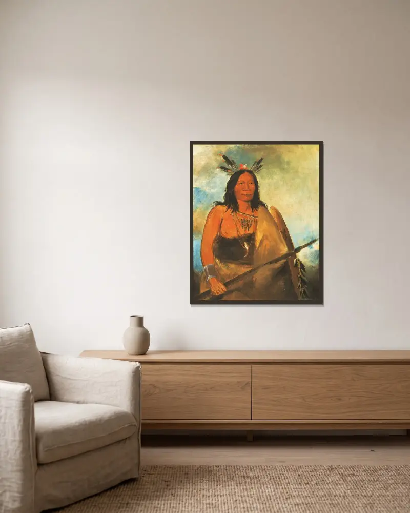 Kots-O-Kó-Ro-Kó, Hair of The Bull’s Neck, a Chief av George Catlin inramad på en vägg