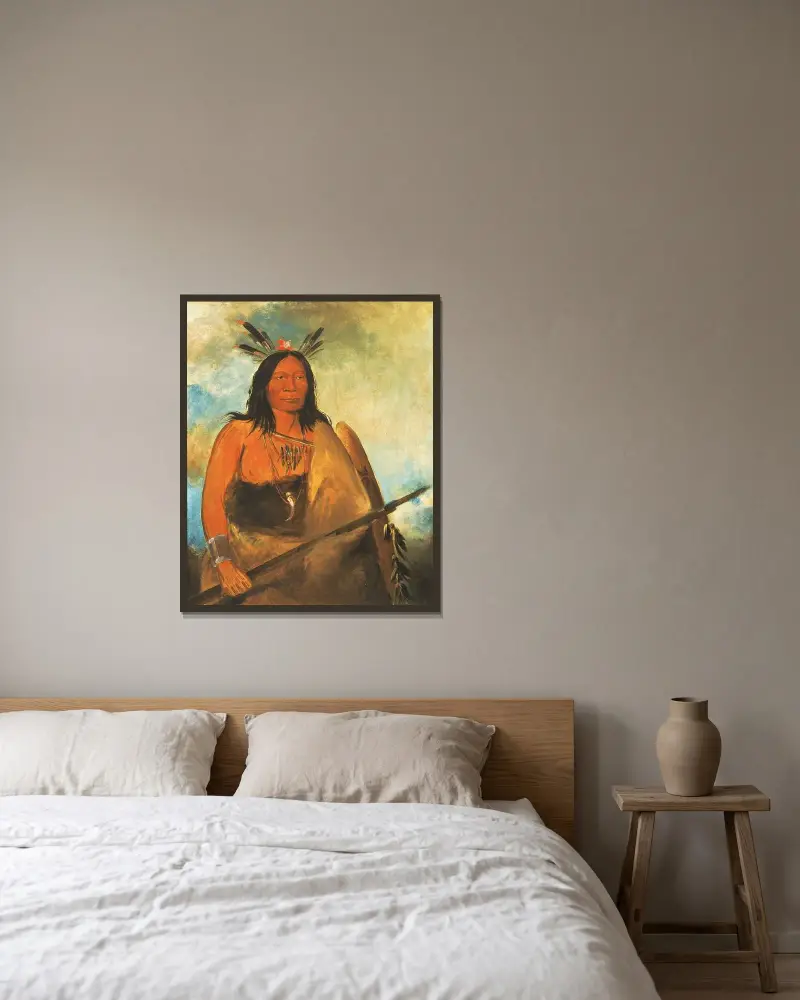 Kots-O-Kó-Ro-Kó, Hair of The Bull’s Neck, a Chief av George Catlin inramad på en vägg