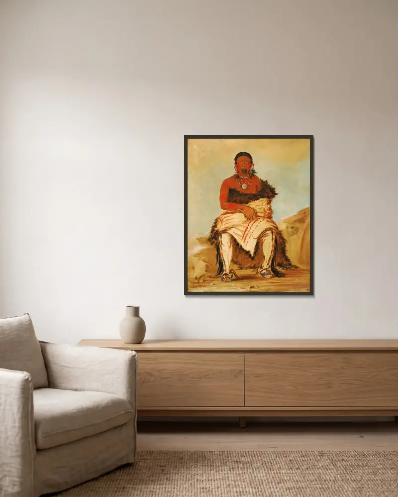 Lá-Shah-Le-Stáw-Hix, Man Chief, a Republican Pawnee av George Catlin inramad på en vägg