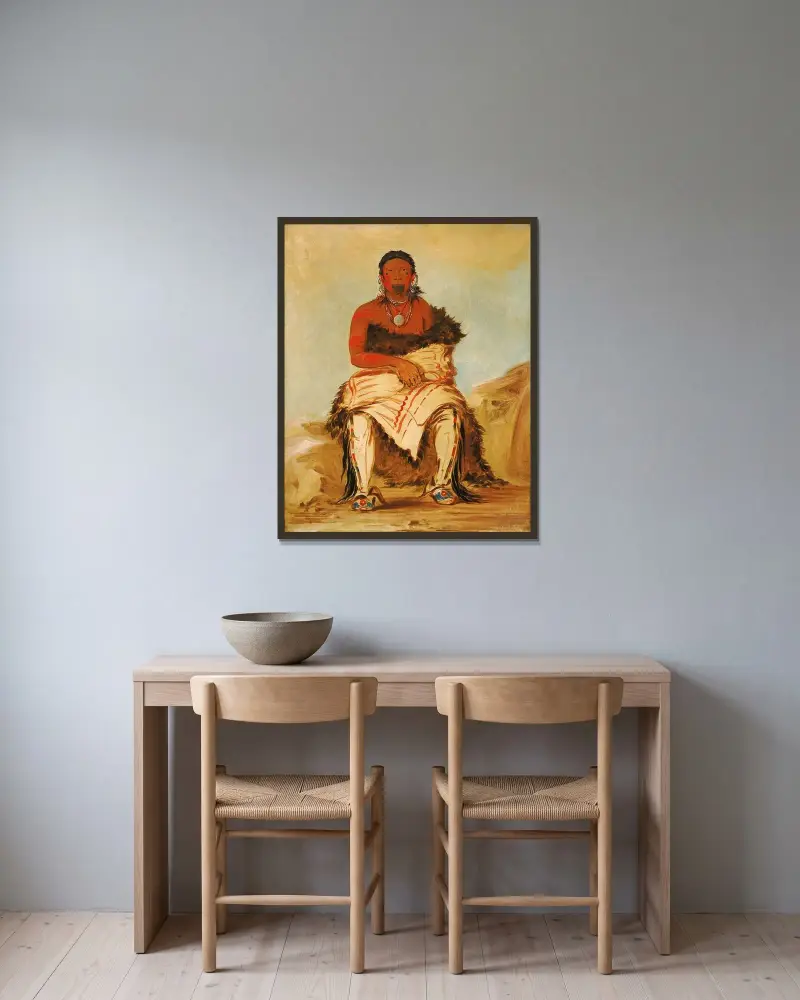 Lá-Shah-Le-Stáw-Hix, Man Chief, a Republican Pawnee av George Catlin inramad på en vägg
