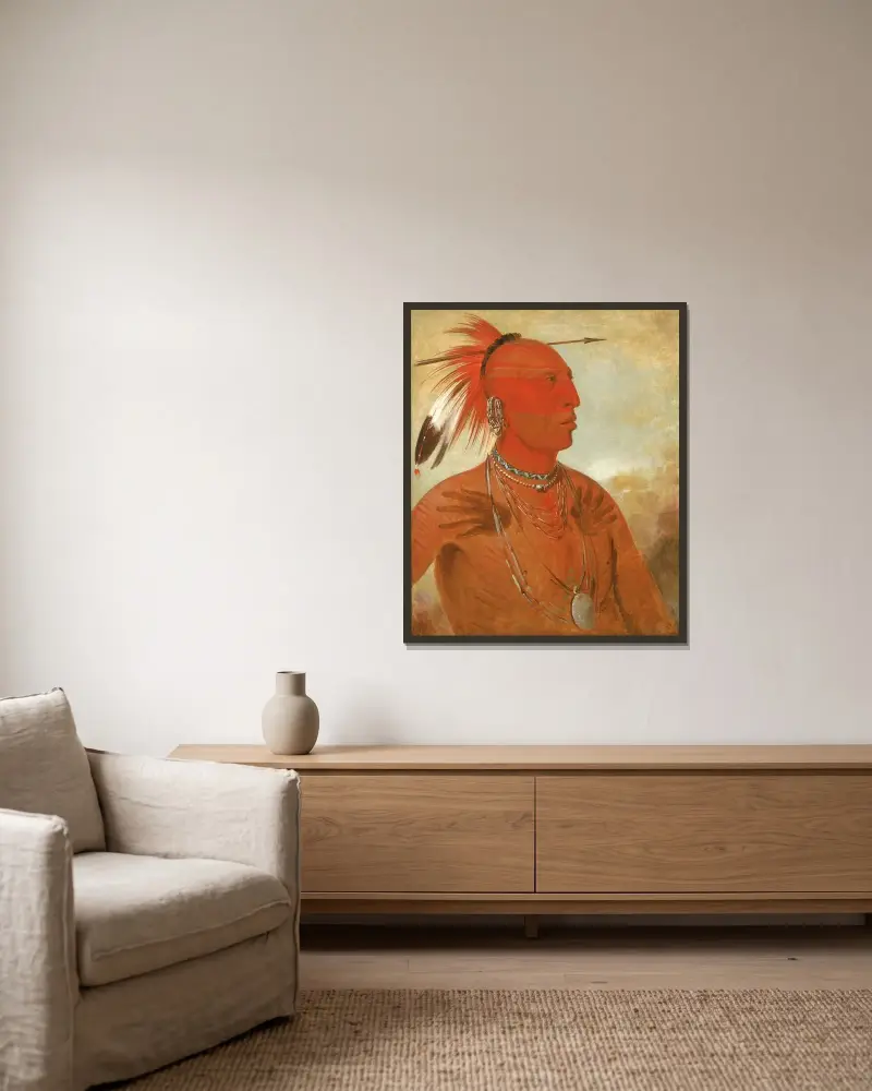 La-wáh-he-coots-la-sháw-no, Brave Chief, a Skidi (Wolf) Pawnee av George Catlin inramad på en vägg