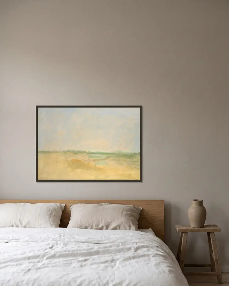 Landskapsbakgrund av George Catlin inramad på en vägg